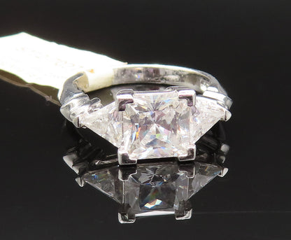 925 Sterling Silver  Vintage Princess Cut Cubic Zirconia Ring Sz 6.5  RG25486