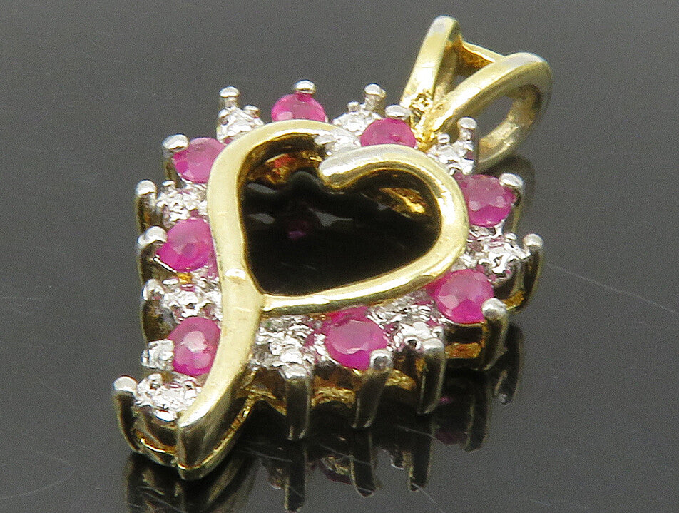 925 Sterling Silver  Petite Genuine Diamond & Ruby Love Heart Pendant  PT10827
