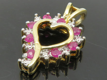 925 Sterling Silver  Petite Genuine Diamond & Ruby Love Heart Pendant  PT10827