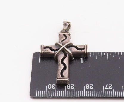 925 Sterling Silver Vintage Pendant Wavy Wire Wrapped Religious Cross  PT25884