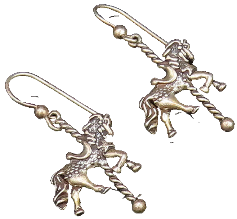 925 Sterling Silver  Vintage Carousel Horse Dangle Earrings  EG12052