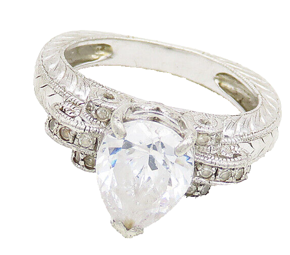 925 Sterling Silver  Vintage Tear Drop Cubic Zirconia Band Ring Sz 7  RG17659