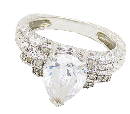 925 Sterling Silver  Vintage Tear Drop Cubic Zirconia Band Ring Sz 7  RG17659