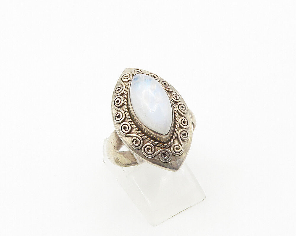 DOUG PAULUS 925 Silver  Vintage Moonstone Swirl Cocktail Ring Sz 9  RG18433