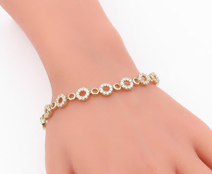 925 Sterling Silver  Shiny Topaz Open Circle Gold Plated Chain Bracelet BT8270