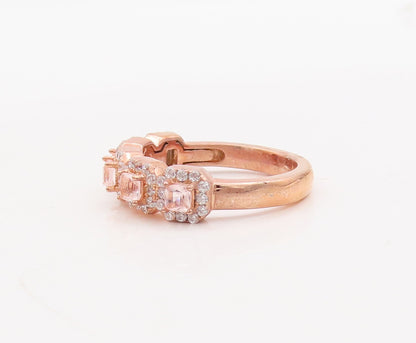 925 Sterling Silver Vintage Ring Rose Gold Plated Morganite & CZ  Sz 7  RG29830