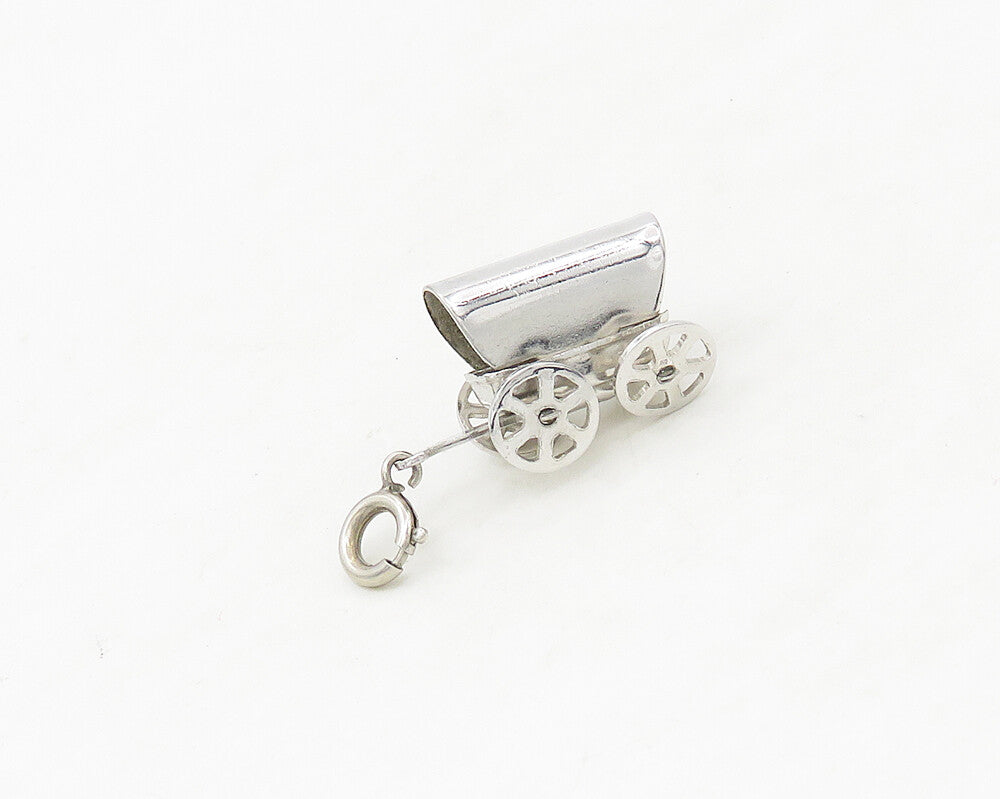 925 Sterling Silver  Vintage Shiny Old Fashioned Carriage Pendant  PT13989