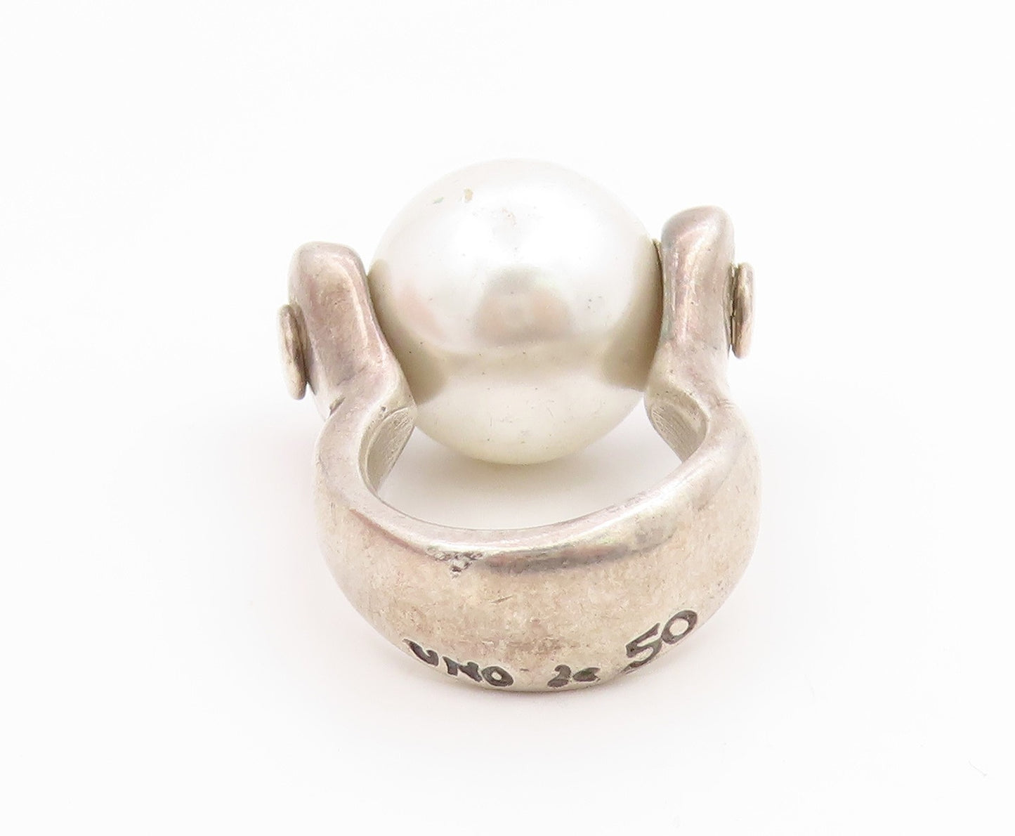 925 Sterling Silver Vintage Ring UNO DE 50 Modernist Pearl Band  Sz 7  RG35560