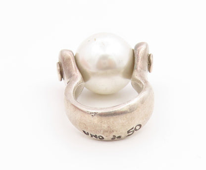 925 Sterling Silver Vintage Ring UNO DE 50 Modernist Pearl Band  Sz 7  RG35560