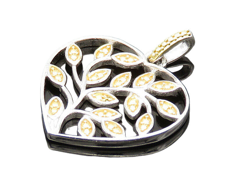 D 'JAY 925 Silver  Vintage Genuine Diamond Floral Vine Heart Pendant  PT15721