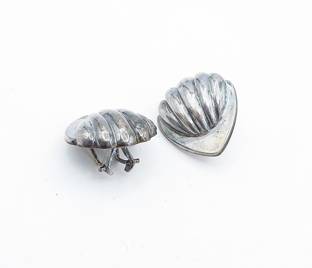925 Sterling Silver Vintage Oxidized Scalloped Non Pierce Earrings EG2411