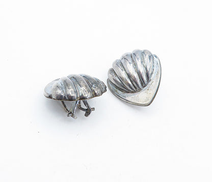 925 Sterling Silver Vintage Oxidized Scalloped Non Pierce Earrings EG2411