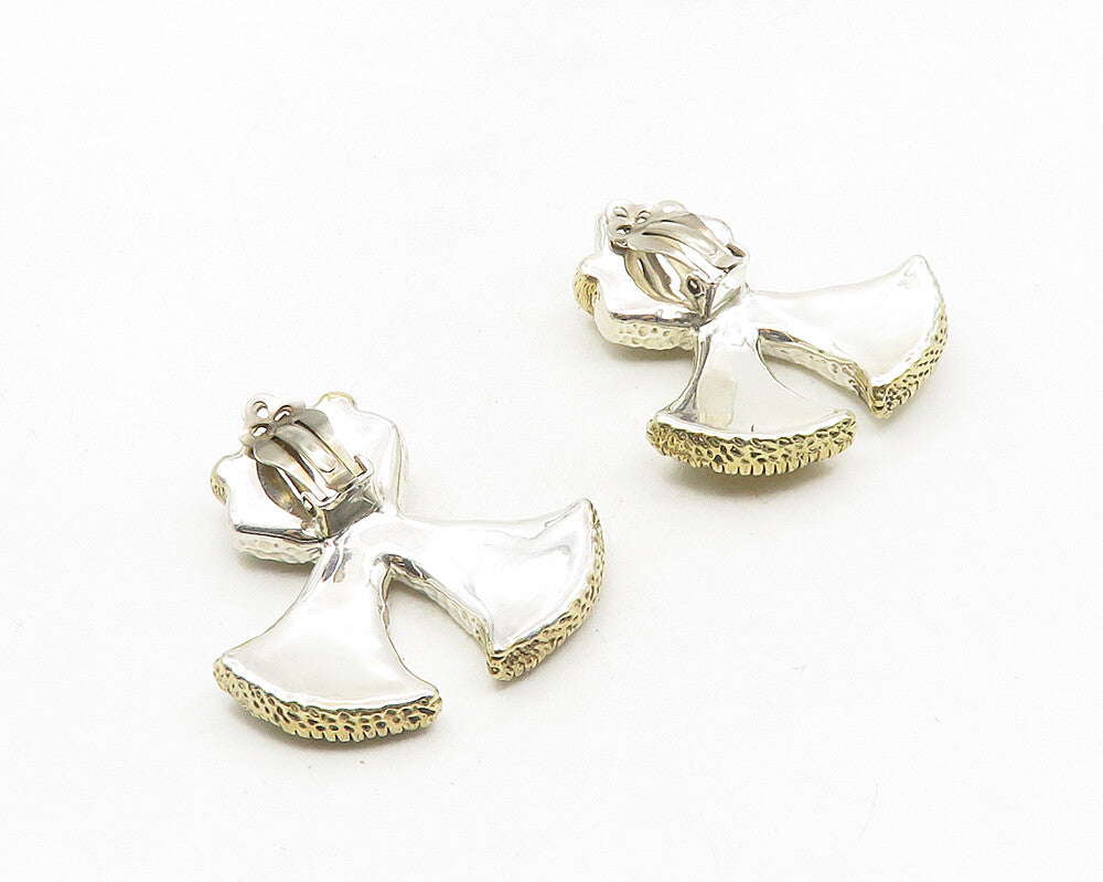 925 Sterling Silver  Vintage Shiny Two Tone Hollow Non Pierce Earrings  EG5292