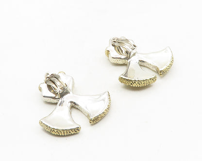 925 Sterling Silver  Vintage Shiny Two Tone Hollow Non Pierce Earrings  EG5292