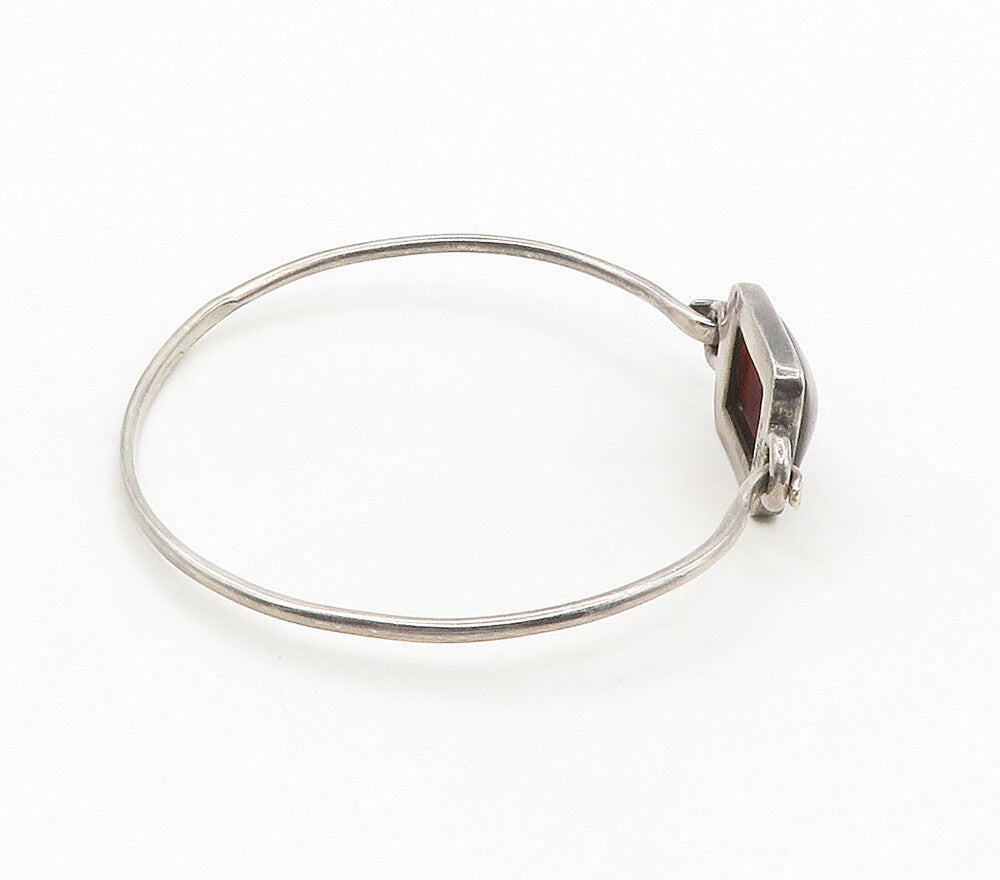 925 Sterling Silver  Vintage Cabochon Cut Amber Hook Bangle Bracelet  BT6227