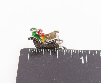 925 Sterling Silver Vintage Pendant Enameled Christmas Sleigh Charm  PT25456