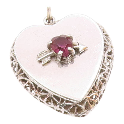 925 Silver  Vintage Purple Topaz Arrow Openwork Love Heart Pendant  PT21665