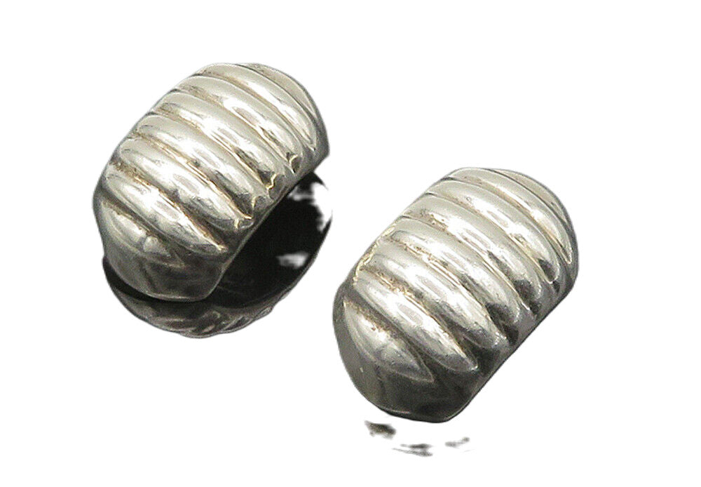 MEXICO 925 Silver  Vintage Shiny Fluted Dome Non Pierce Earrings  EG8056