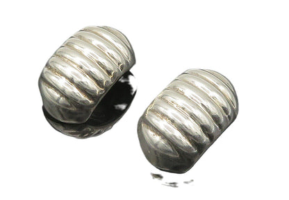 MEXICO 925 Silver  Vintage Shiny Fluted Dome Non Pierce Earrings  EG8056