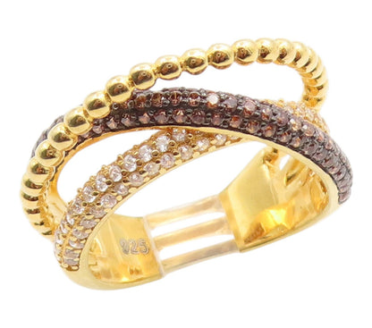 925 Sterling Silver Vintage Ring Gold Plated CZ Crossover Band  Sz 7  RG35616