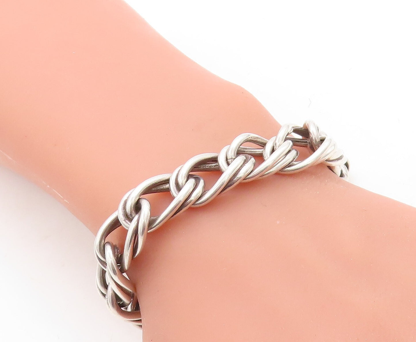 925 Sterling Silver  Vintage Shiny Double Twist Link Chain Bracelet  BT2286