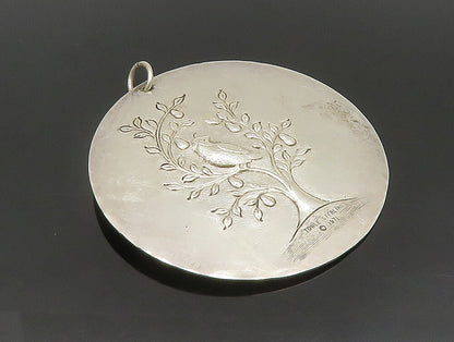 TOWLE 925 Silver  Vintage Antique Garden Bird & Flower Round Pendant  PT20406