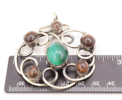 925 Sterling Silver Vintage Pendant TEPPICH ISRAEL Loop Carved Gemstones PT23114
