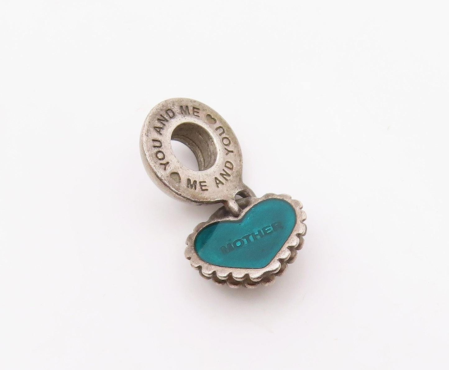 925 Sterling Silver  Vintage Beaded Heart For Mother Charm Pendant  PT21572