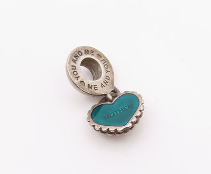 925 Sterling Silver  Vintage Beaded Heart For Mother Charm Pendant  PT21572