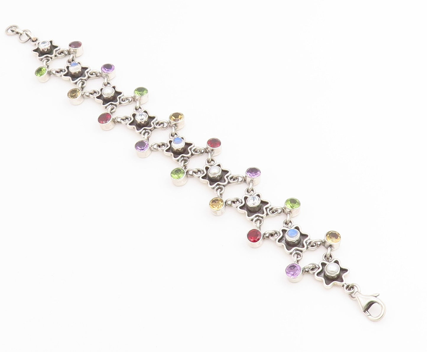 925 Sterling Silver Vintage Bracelet NICKY BUTLER Multi Gemstone Link  BT12231