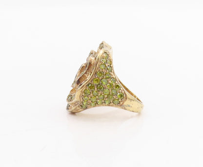 925 Sterling Silver Vintage Ring Gold Plated Spiral Peridot Inlay  Sz 7  RG31715