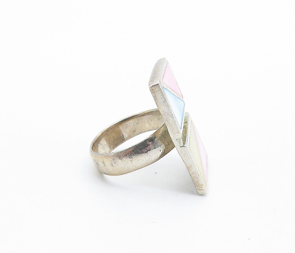 925 Silver  Vintage Modernist Mother Of Pearl Cocktail Ring Sz 6.5  RG6625