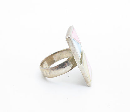 925 Silver  Vintage Modernist Mother Of Pearl Cocktail Ring Sz 6.5  RG6625