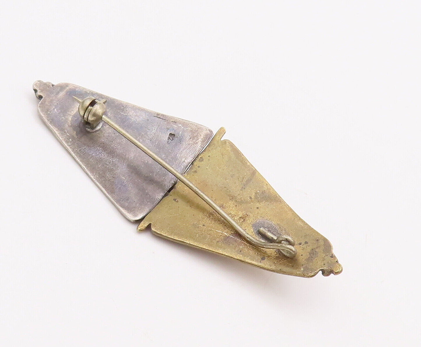 925 Sterling Silver Vintage Brooch Pin Two Tone Beaded Triangles Topaz  BP10925