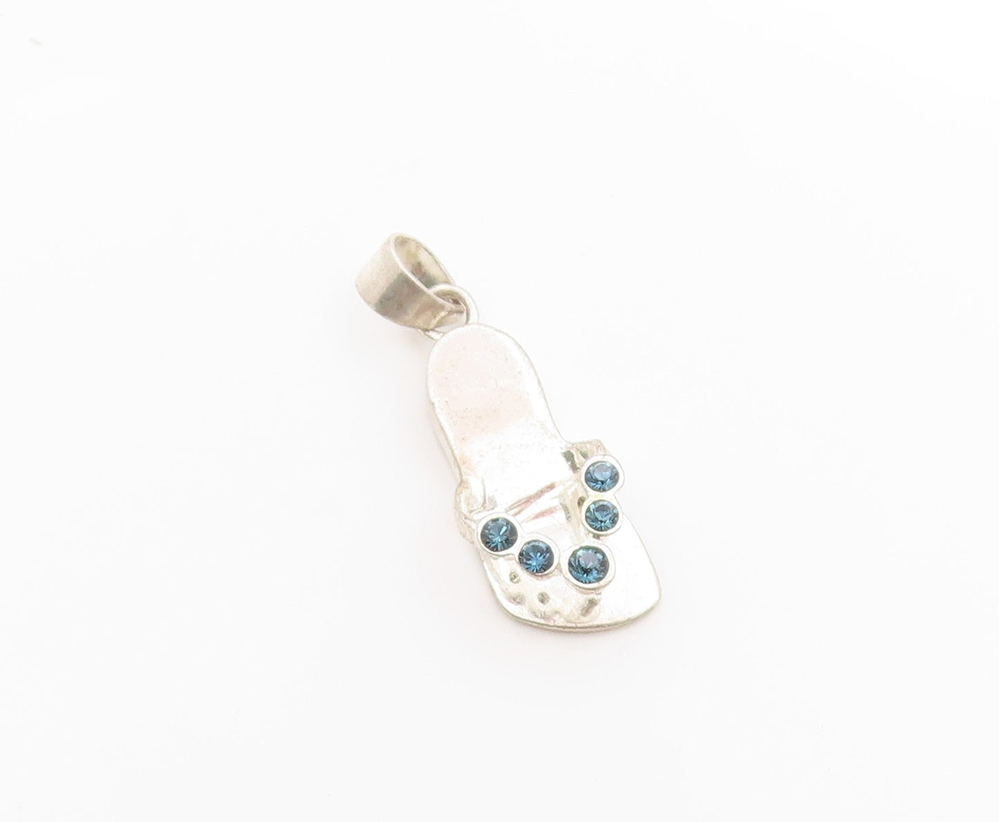 925 Sterling Silver Vintage Pendant Blue Topaz Flip Flop Foot Ware Charm PT25038