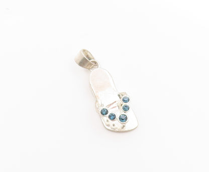 925 Sterling Silver Vintage Pendant Blue Topaz Flip Flop Foot Ware Charm PT25038