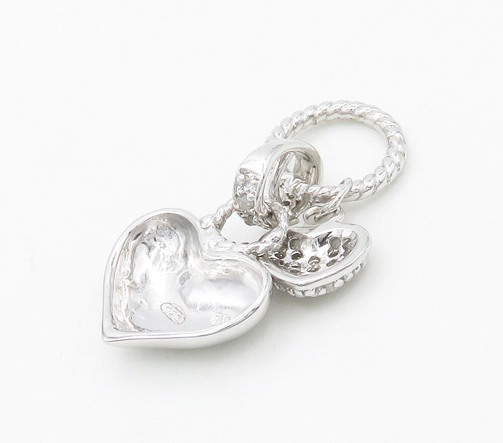 925 Sterling Silver  Shiny Genuine Diamonds Love Hearts Pendant  PT12026