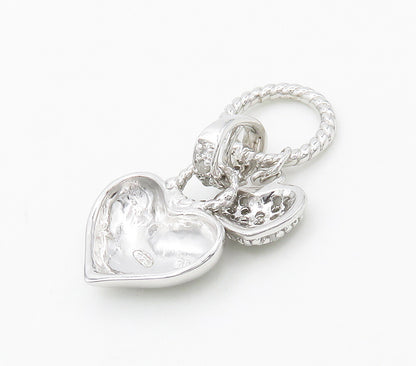 925 Sterling Silver  Shiny Genuine Diamonds Love Hearts Pendant  PT12026