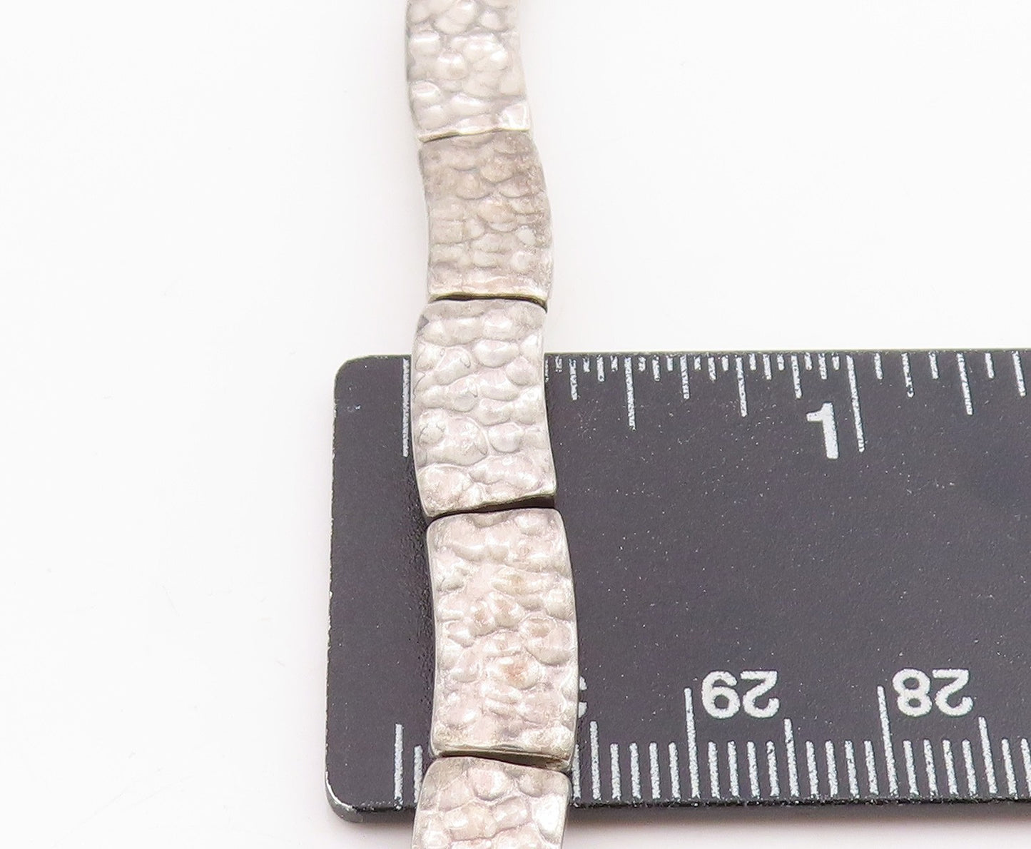 925 Sterling Silver Vintage Bracelet MEXICO Hammered Segment Link Chain  BT11414