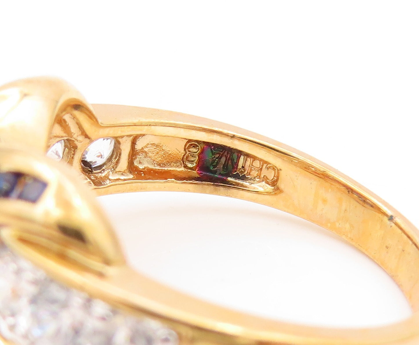 925 Sterling Silver Vintage Ring Gold Plated 3 Tone CZ Carved 'X'  Sz 8  RG31800