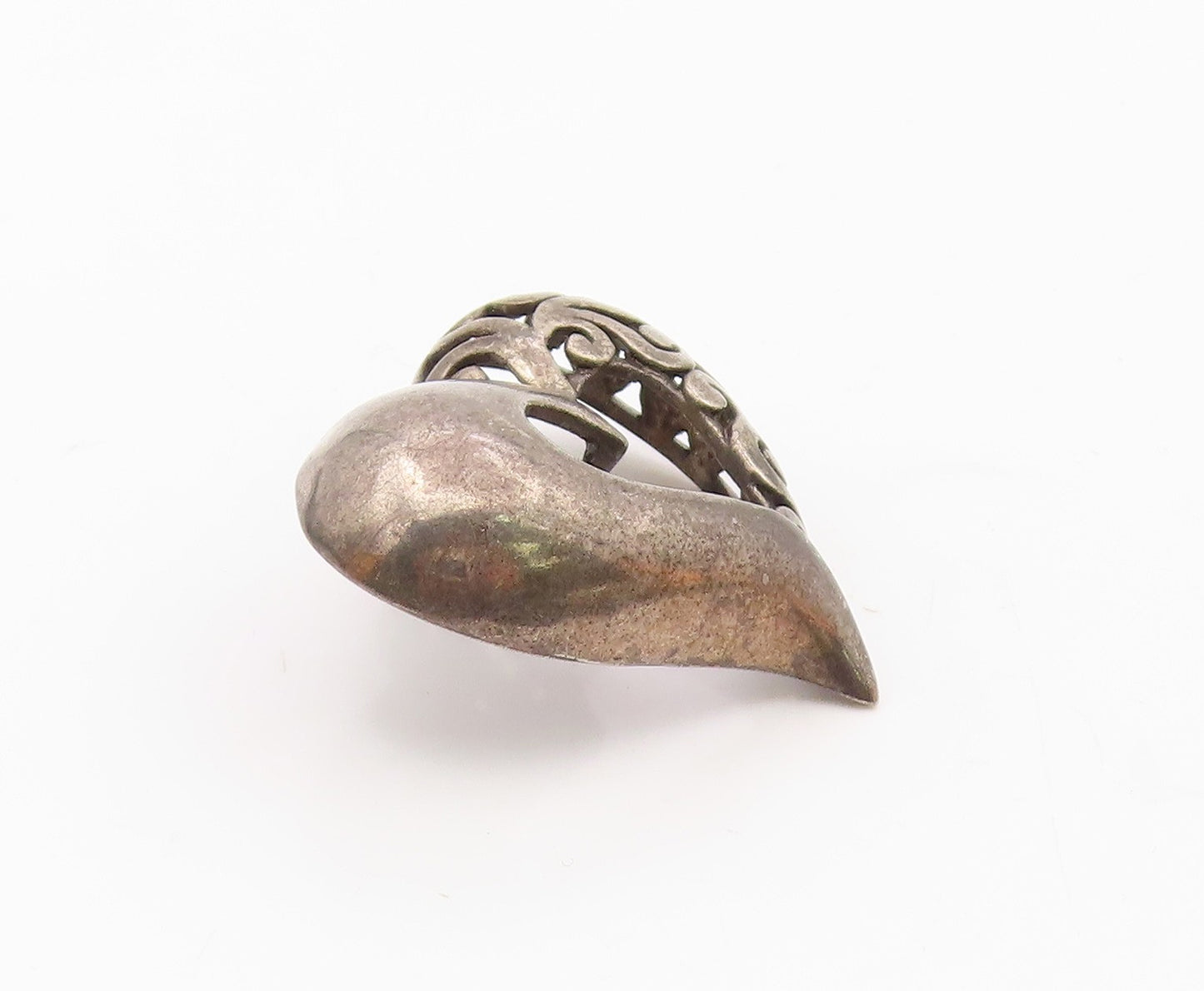 925 Sterling Silver  Vintage Dark Tone Open Swirl Love Heart Pendant  PT18445