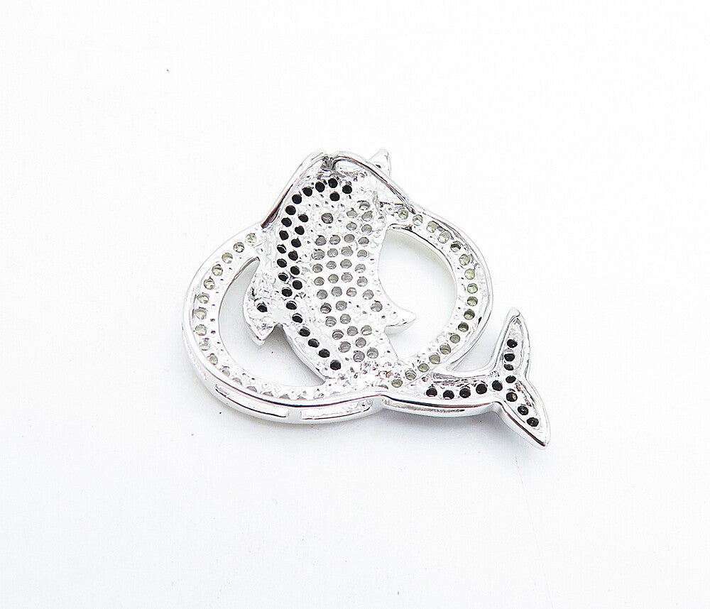 925 Sterling Silver  Topaz & Black Hematite Leaping Dolphin Pendant  PT5073
