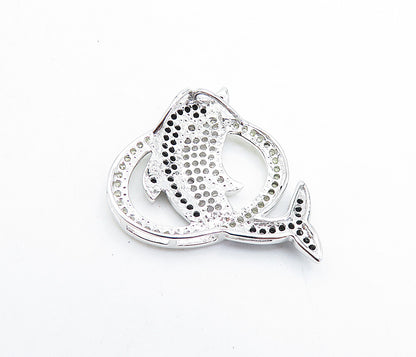 925 Sterling Silver  Topaz & Black Hematite Leaping Dolphin Pendant  PT5073