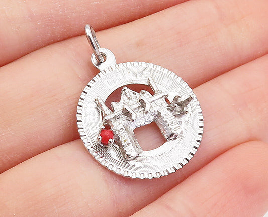925 Sterling Silver  Vintage Petite Coral Merry Christmas Drop Pendant  PT3865