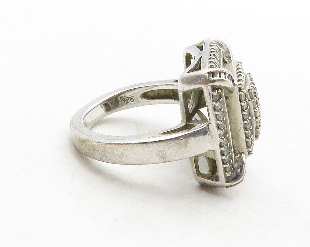 925 Sterling Silver  Vintage Genuine Diamonds Cocktail Ring Sz 6.5  RG13393