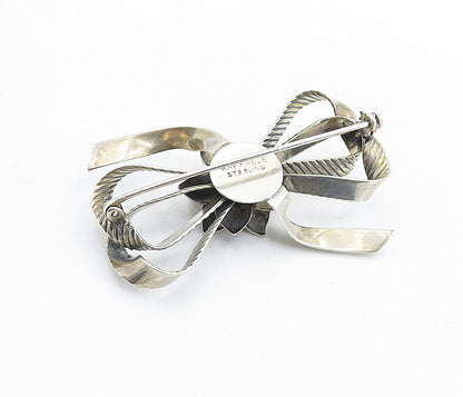 RAFFAELE 925 Silver  Vintage Sculpted Flower Ribbon Bow Brooch Pin  BP2112