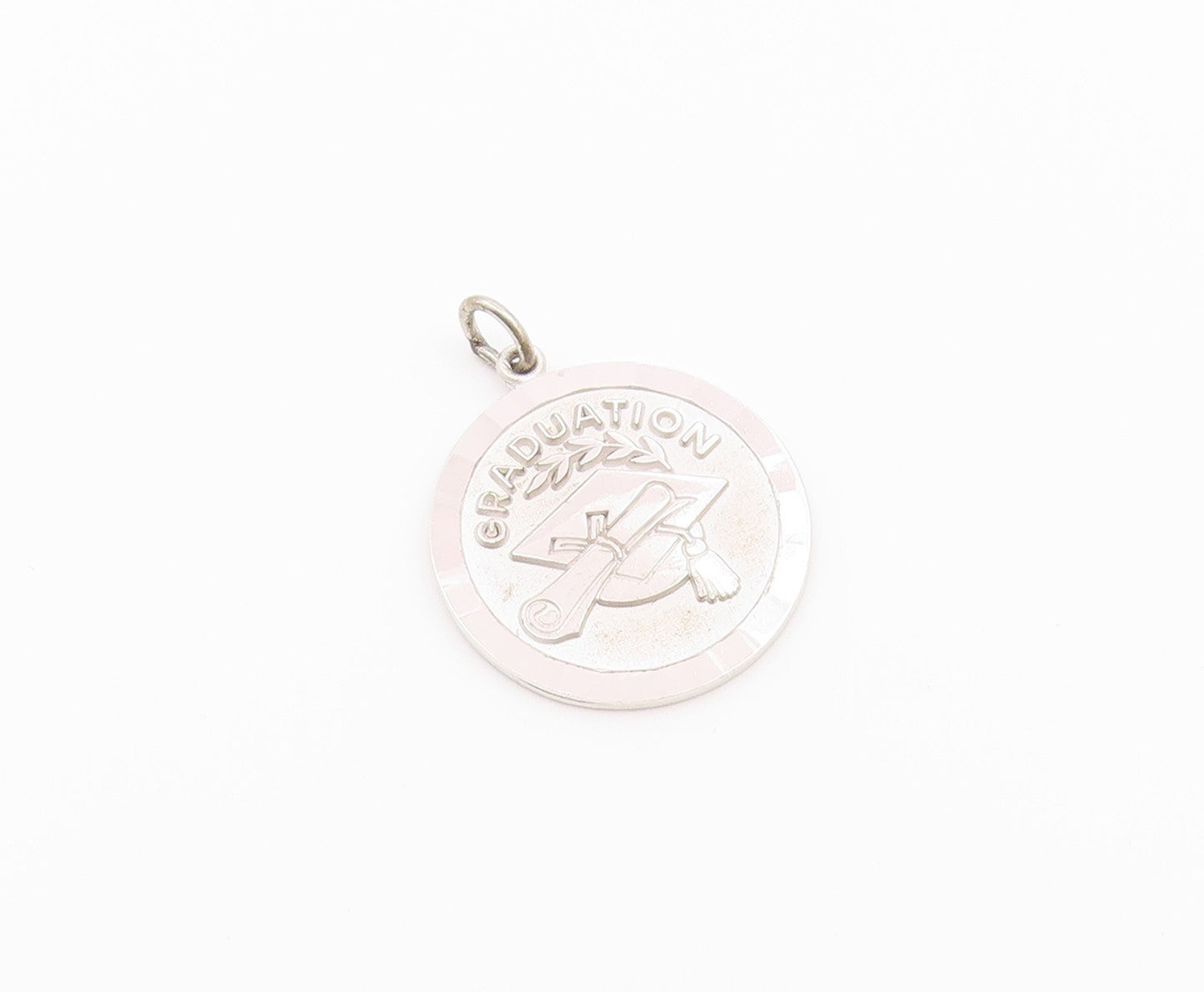 925 Sterling Silver  Vintage Hammered Border Graduation Medal Pendant  PT20914