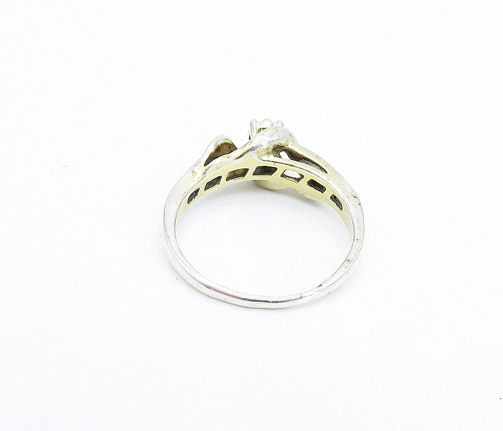 DESIGNER 925 Silver  Vintage Genuine Diamonds Solitaire Ring Sz 9  RG7692