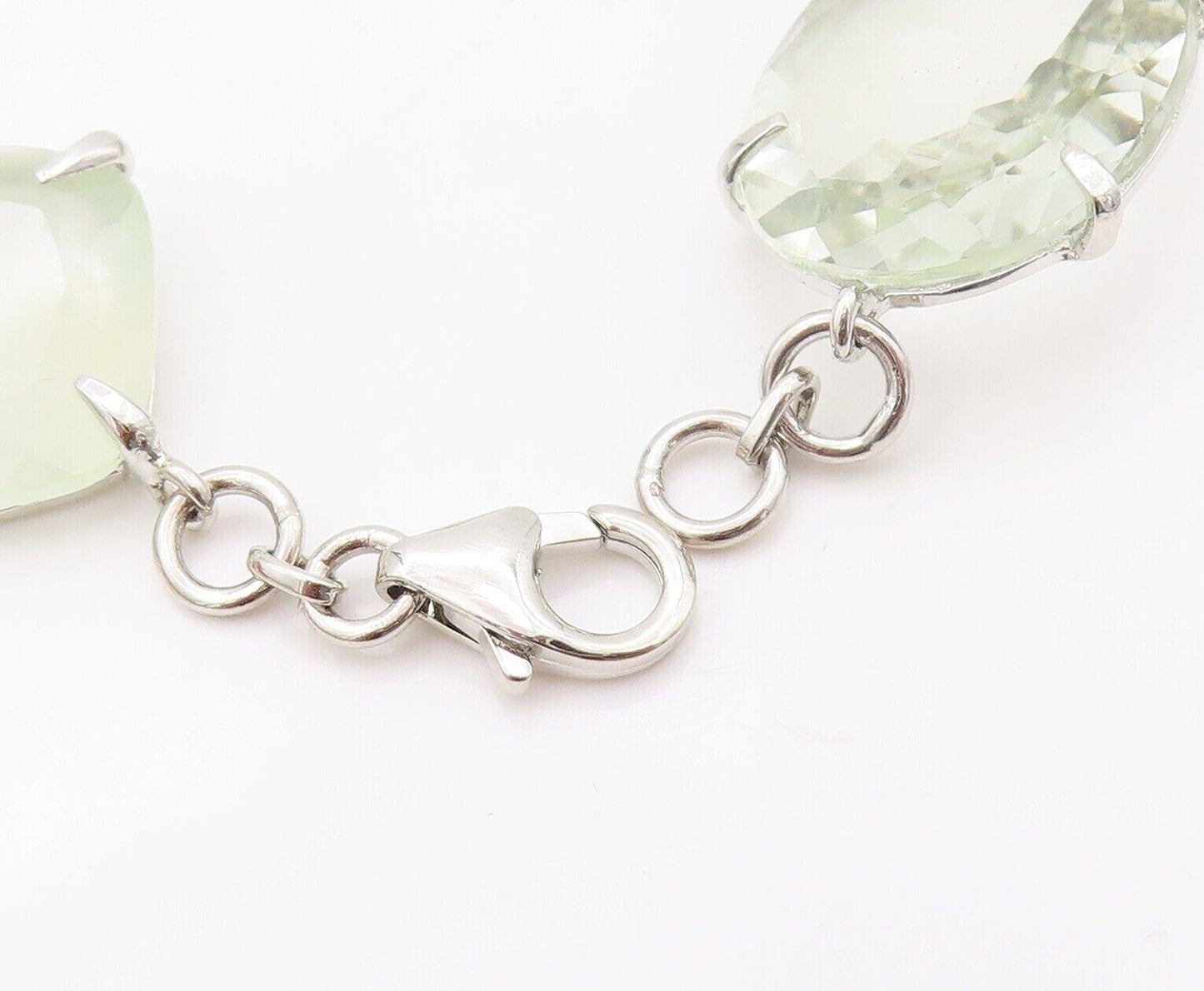 925 Sterling Silver Vintage Bracelet Square & Oval Cut Linked Quartz  BT10712