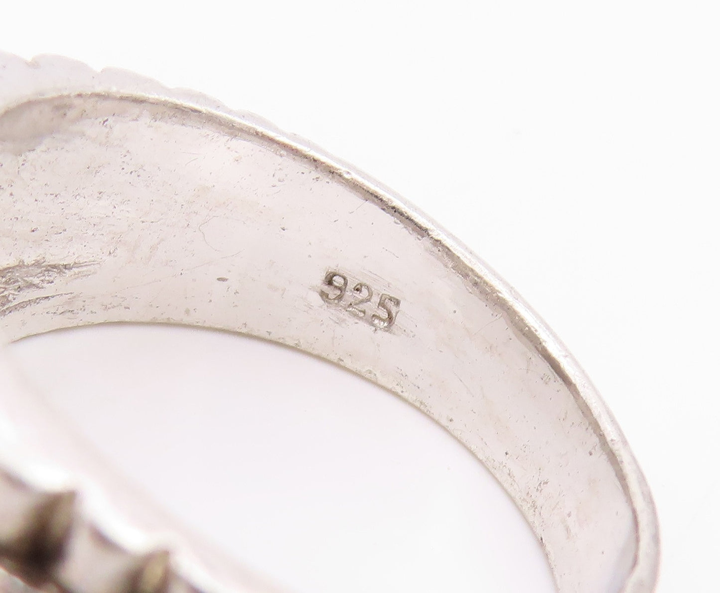 925 Sterling Silver Vintage Ring CZ Spinel Inlay Step Cut Design Sz 9.5  RG33045